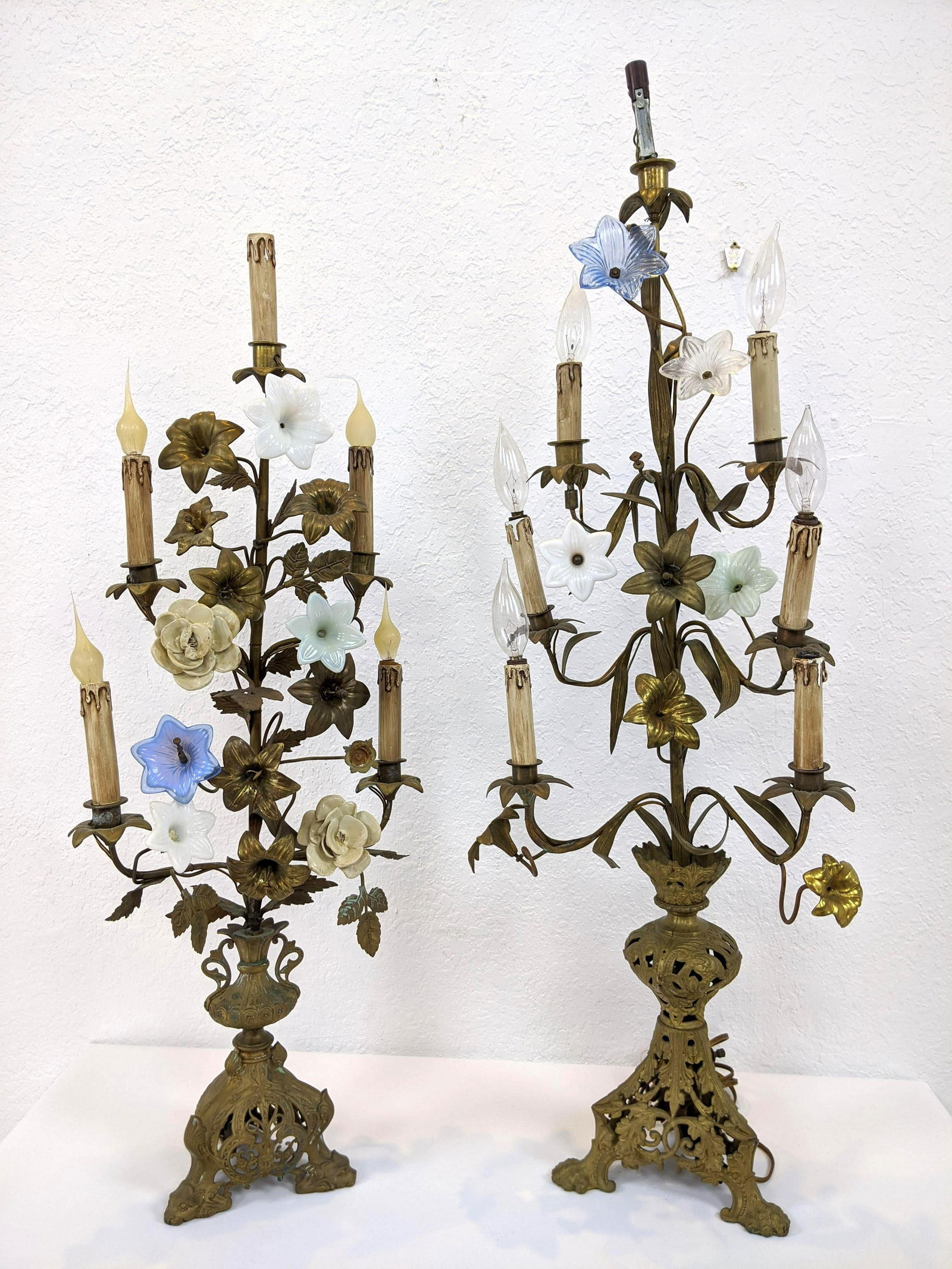 2 Venetian Glass Floral Cast Metal Candelabras. Smalles (1 of 12)