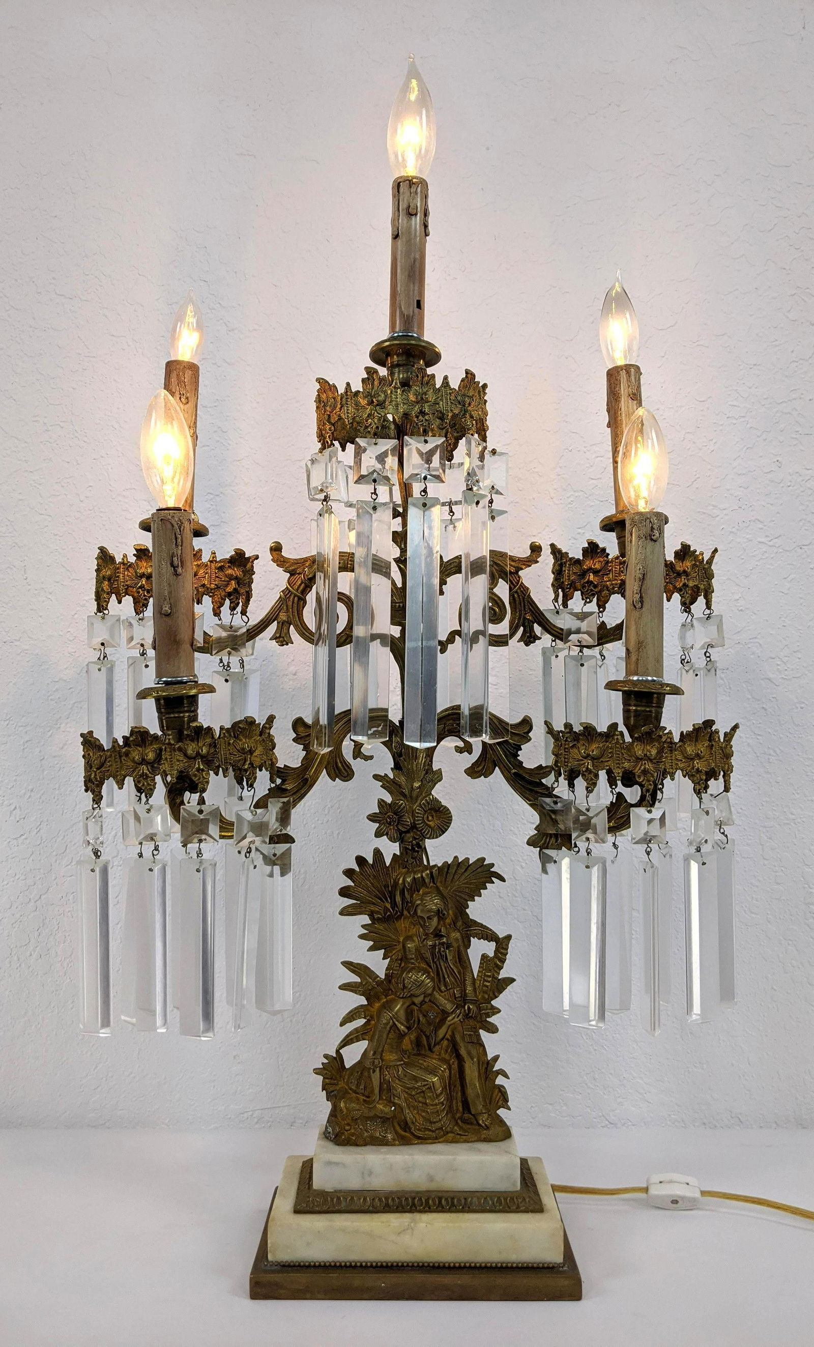 Continental Gilt Bronze Prism Candelabra. Stepped marbl (1 of 13)