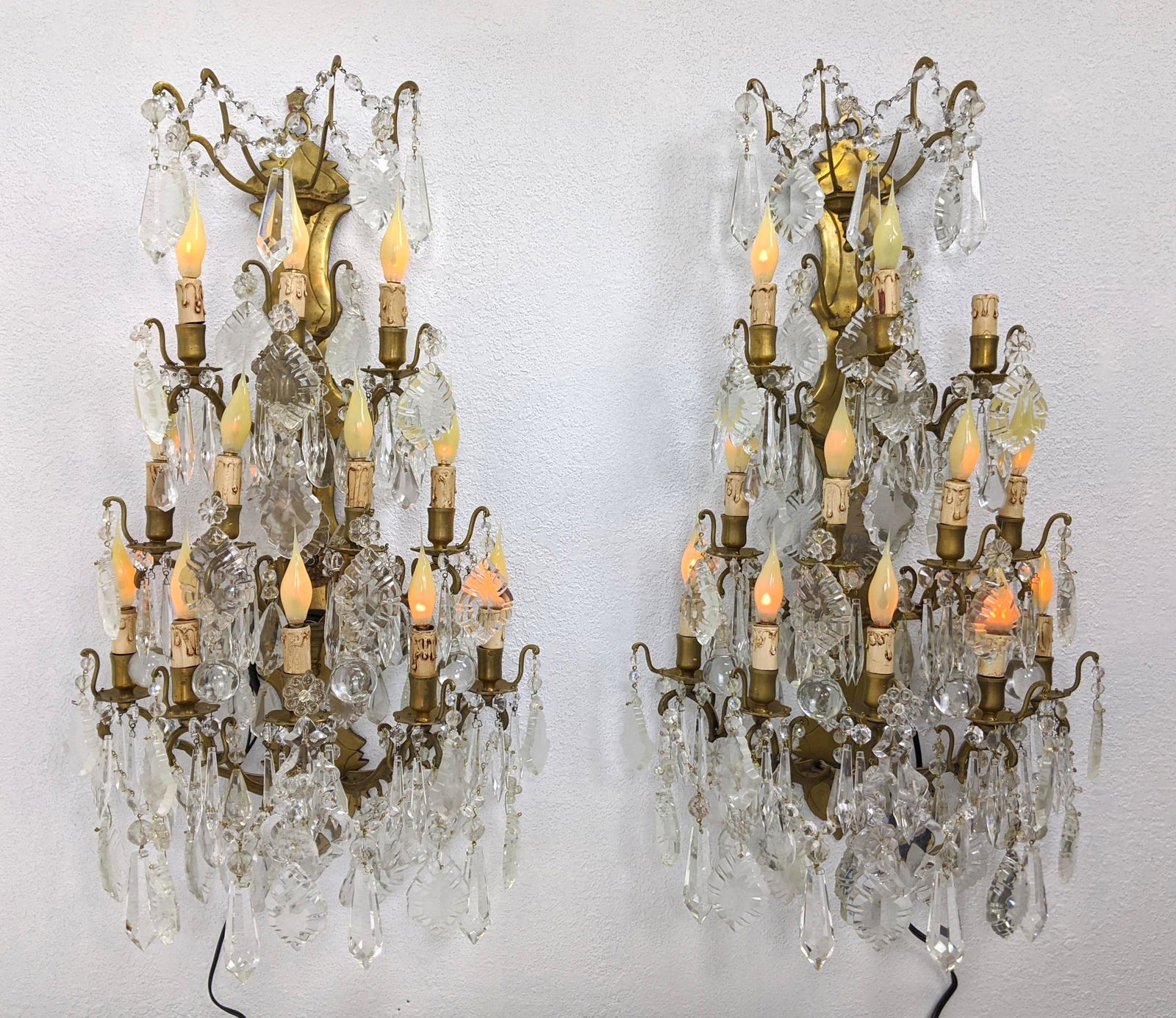 Pr Elaborate Continental Brass Crystal Wall Mounted Can (1 of 12)