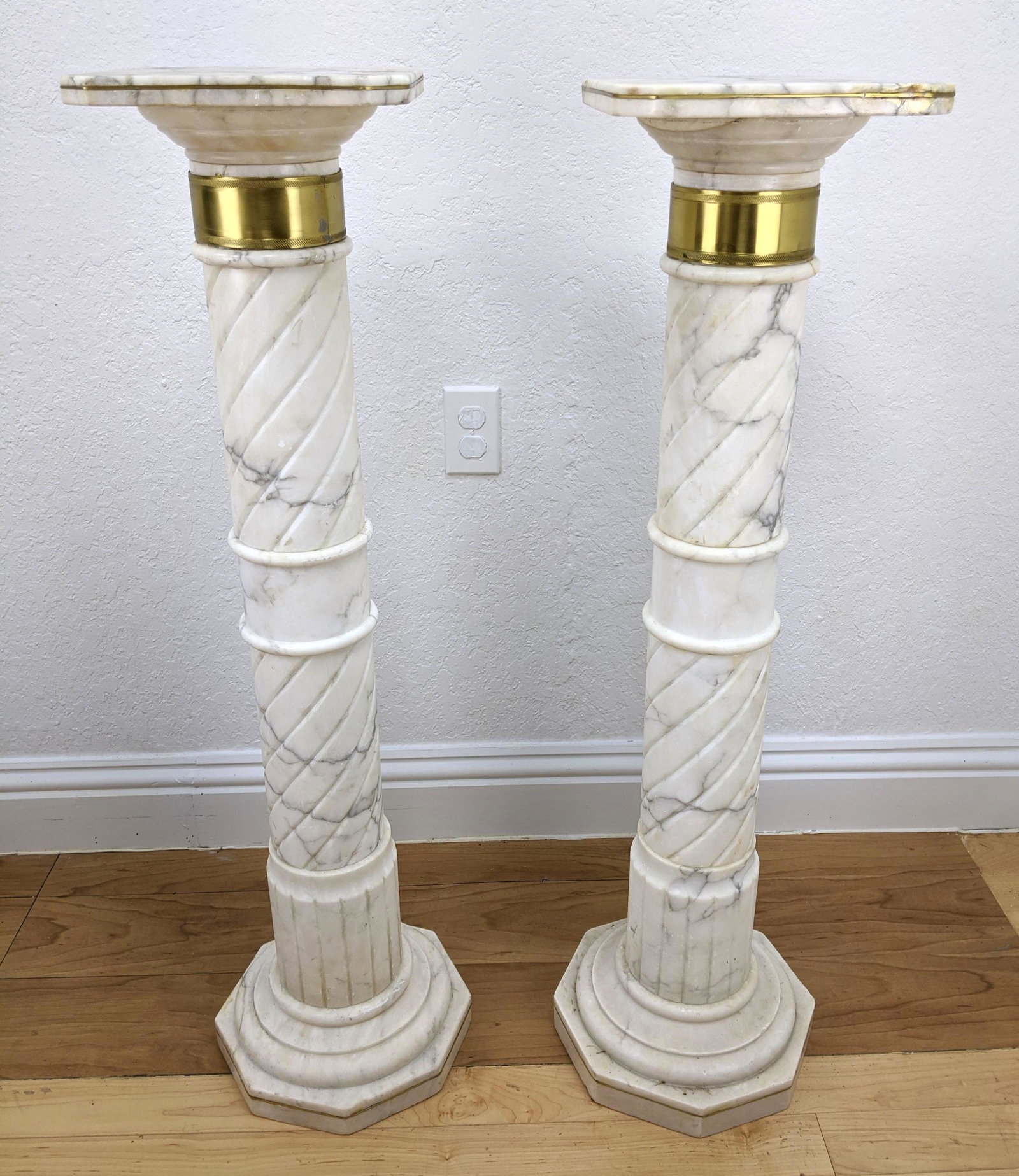 Pr Figured White Marble Display Pedestal Stands. Carved (1 of 11)