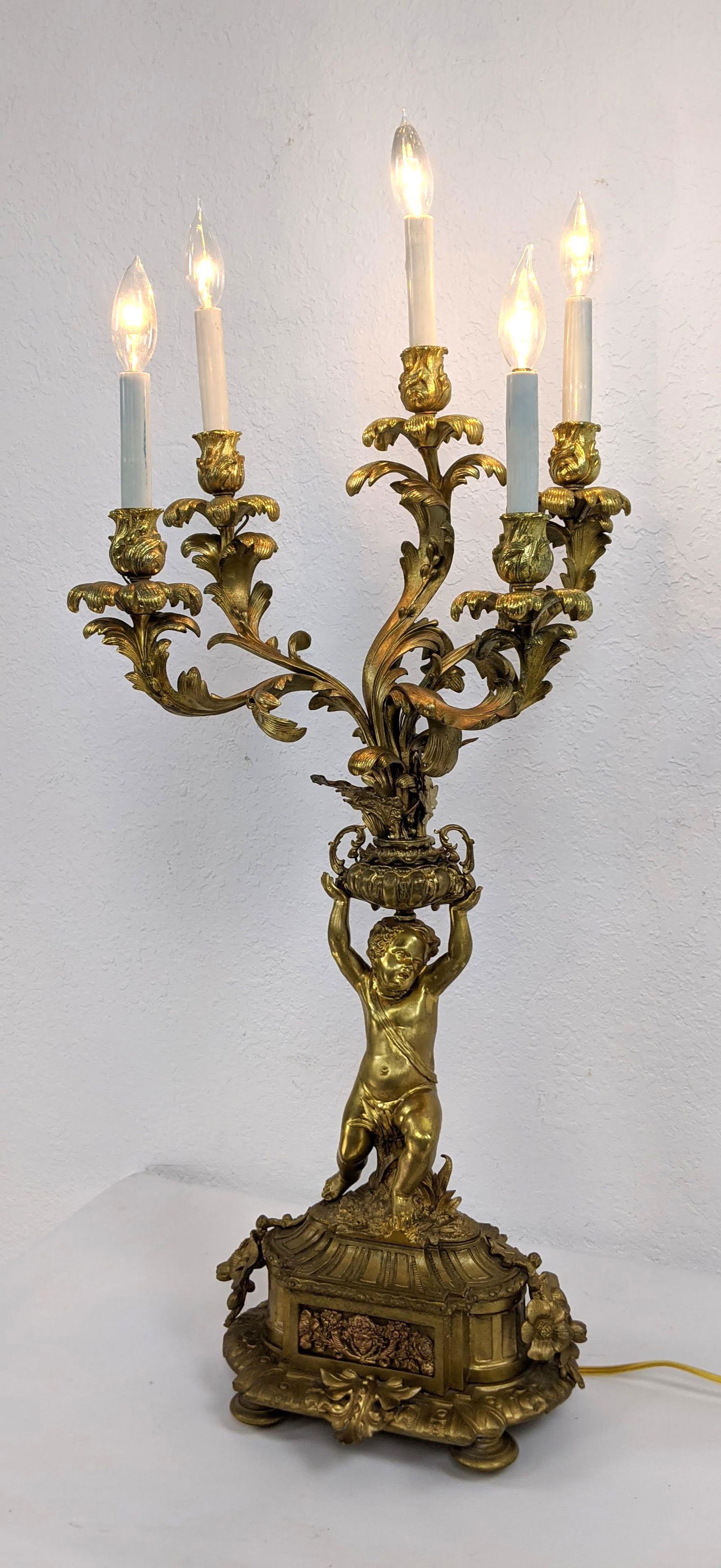Large Cherub Form 5 Arm Candelabra. Elaborate footed ba (1 of 15)