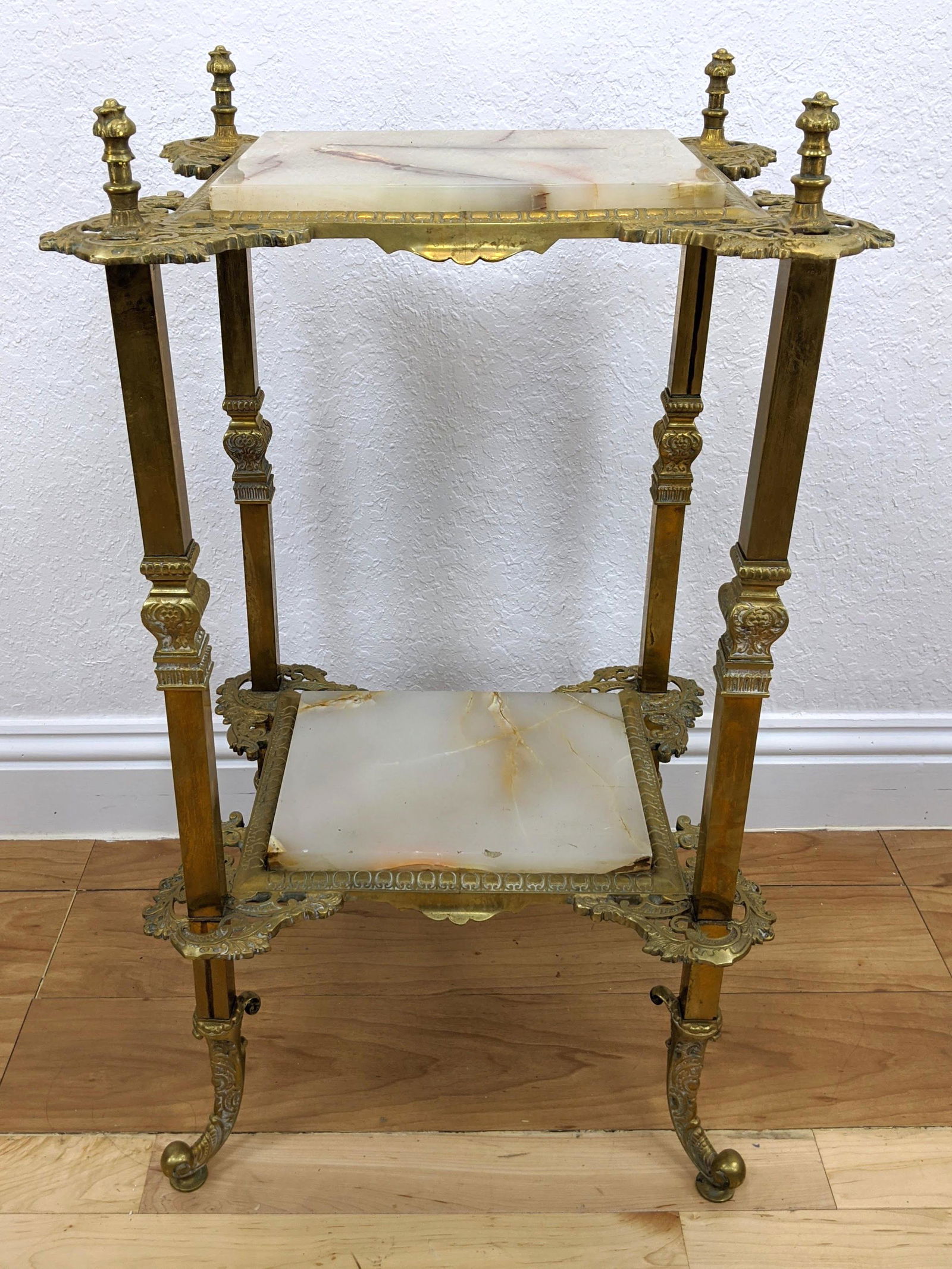 Antique Brass Onyx Display Shelf Stand.  Fern Stand. . (1 of 7)