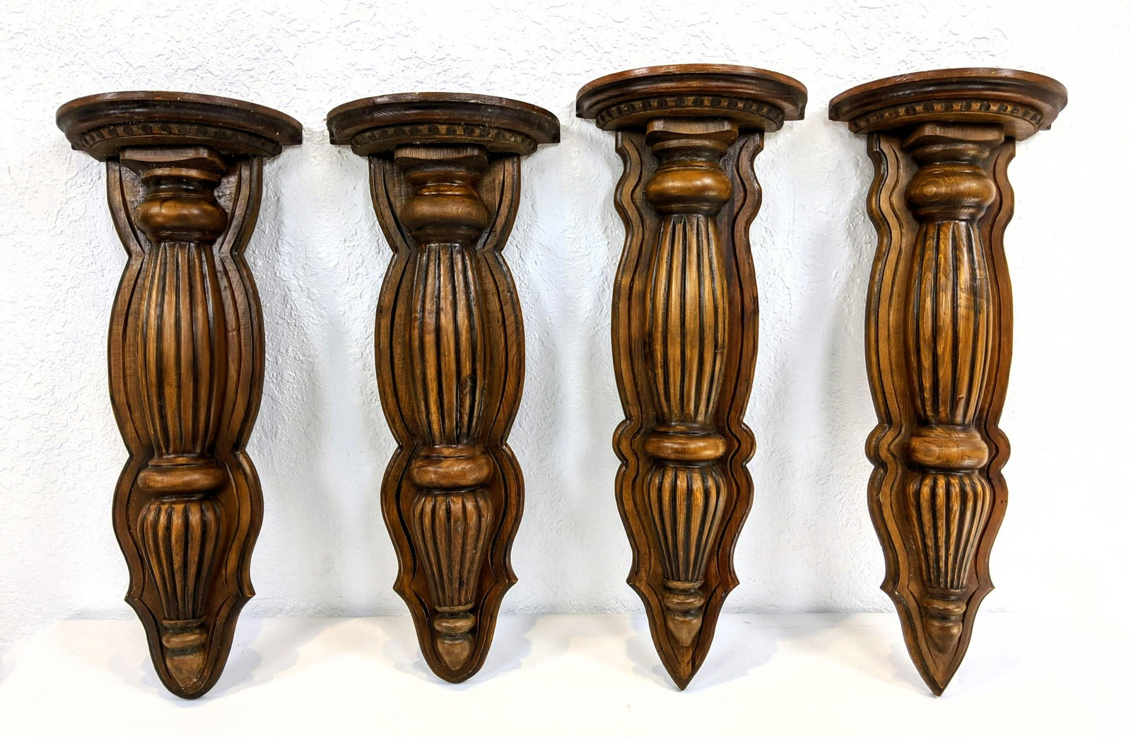 2 Pair Walnut Rib Design Wall Bracket Shelves. One set (1 of 5)