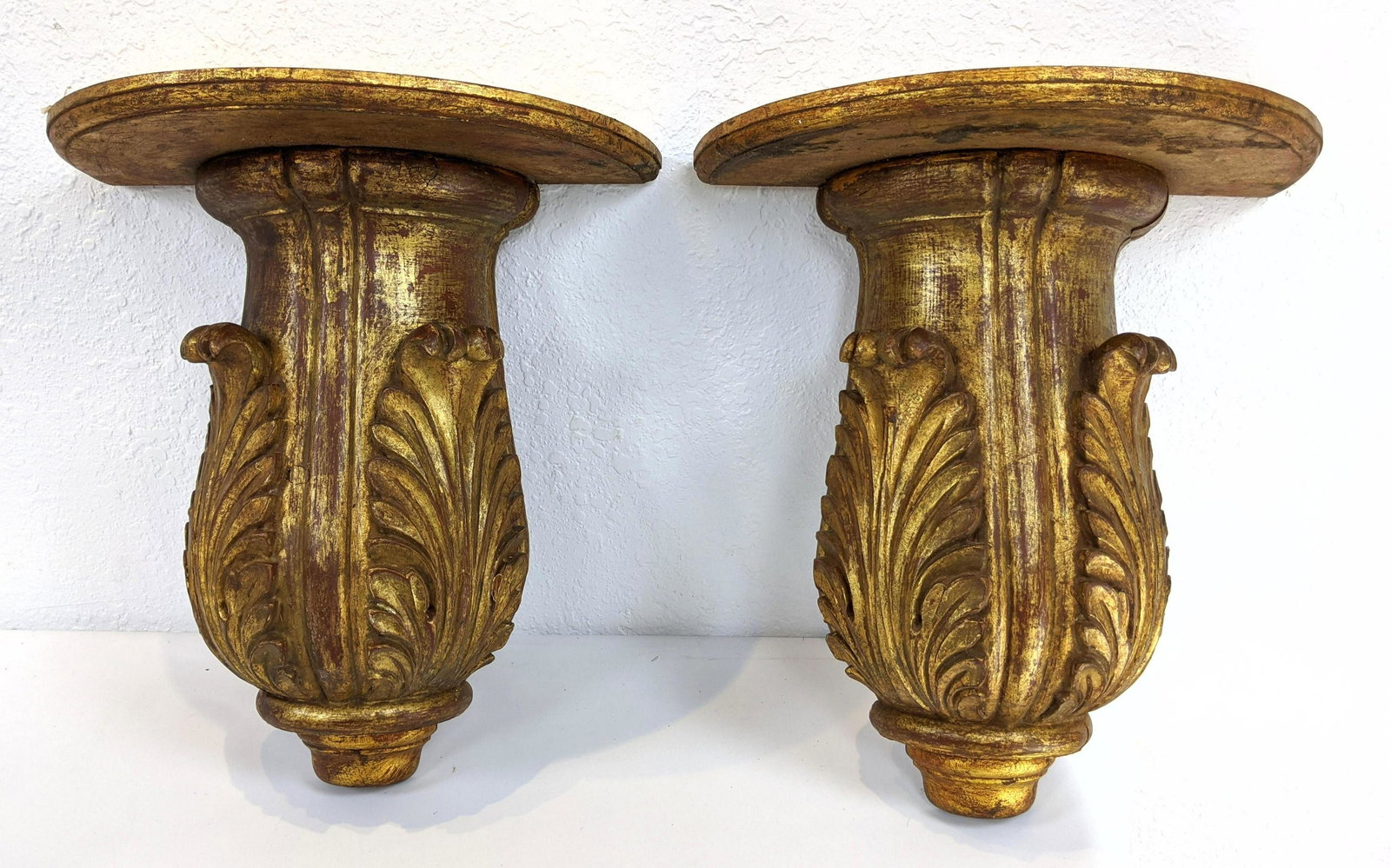 Pr Gold Gilt Wall Bracket Shelves. Leaf design (1 of 8)