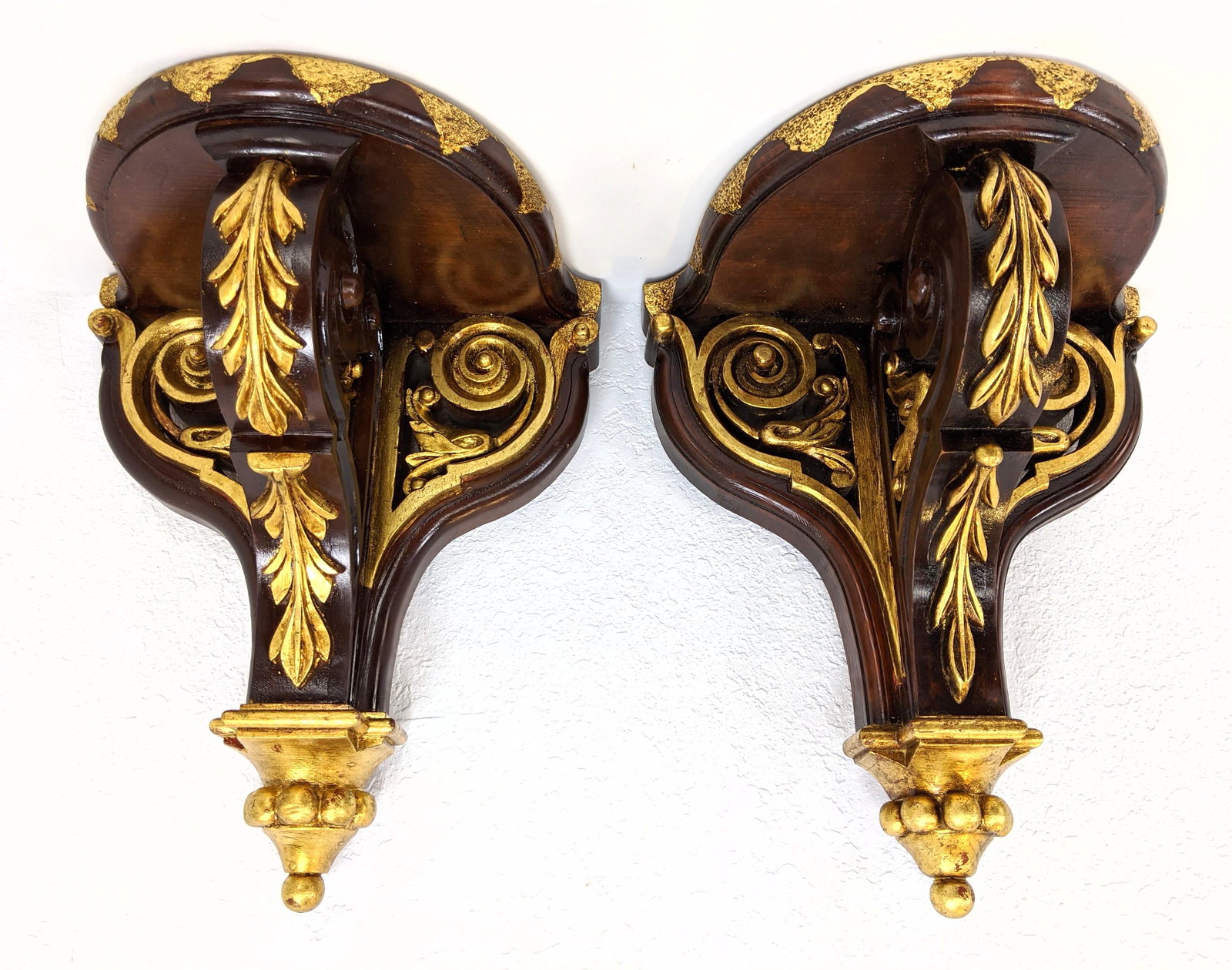 Pair Gold Gilt Decorated Wood Wall Bracket Shelves. Gil (1 of 9)