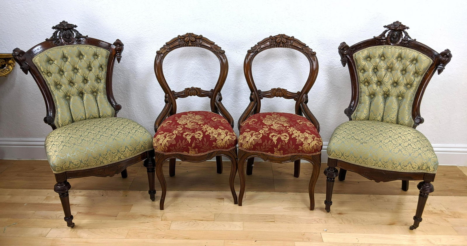 4 Victorian Side Chairs. Pr Carved Crest chairs with ca (1 of 13)