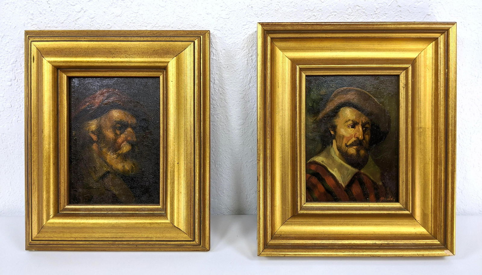 2pc Portrait Paintings on Masonite. Two bearded men. On: 2pc Portrait Paintings on Masonite. Two bearded men. One signed illegibly.-- Dimensions: H: 7.5 inches: W: 5 inches ---