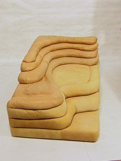 Ublad Klug De Sede Terazza Lounge Sofa. Tan Leat: Ublad Klug De Sede Terazza Lounge Sofa. Tan Leather and Suede. Imported by Stendig. Dimensions: H: 26 inches: W: 61 inches: D: 35 inches Condition (General) Please contact us with specific questions a