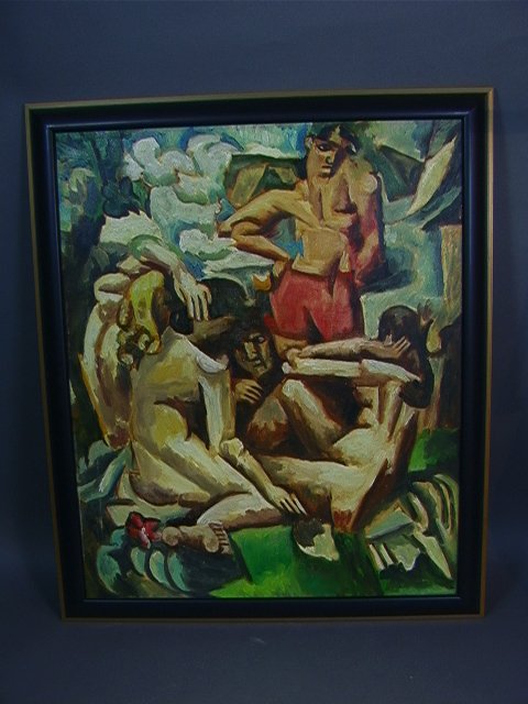 Modernist Impressionist Oil on Canvas of Nudes Ou: Modernist Impressionist Oil on Canvas of Nudes Outdoors. Unsigned Framed. Dimensions: Image Size: H: 29.5 inches: W: 23.5 inches Condition (General) Please contact us with specific questions about con