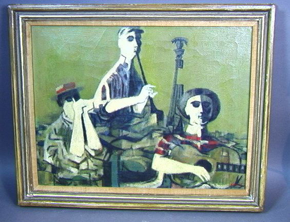 Irv Kline Impressionist Oil and Tempera Painting: Irv Kline Impressionist Oil and Tempera Painting On Canvas WEST END. Musicians. Framed. Signed. 1959 Dimensions: Image Size: H: 17.5 inches: W: 23.5 inches Condition (General) Please contact us with s