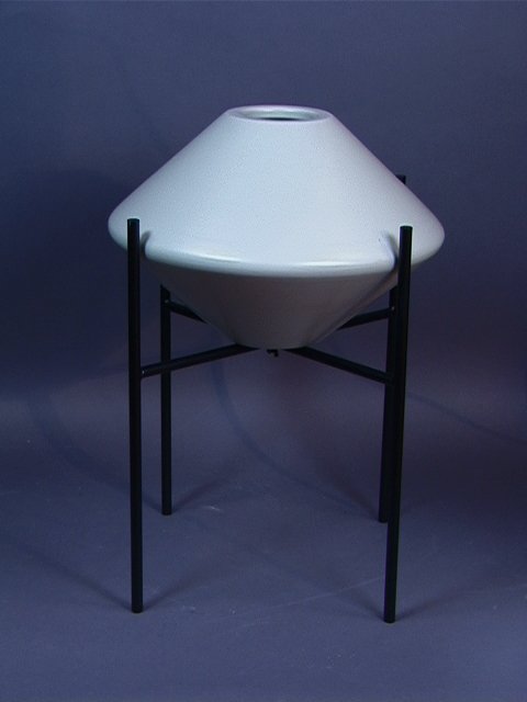 Architectural Pottery Vessel USA. Vase On Iron S: Architectural Pottery Vessel USA. Vase On Iron Stand. Glazed Finish. Marked. Dimensions: H: 19 inches: W: 14 inches Condition (General) Please contact us with specific questions about condition, not v