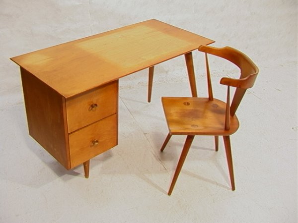 PAUL McCOBB PLANNER GROUP DESK and CHAIR. MAPLE.: PAUL McCOBB PLANNER GROUP DESK and CHAIR. MAPLE. Tapered legs. Metal pulls. Unmk'd. Dimensions: H: 29.25 inches: D: 24 inches: L: 48 inches Condition (General) Please contact us with specific question