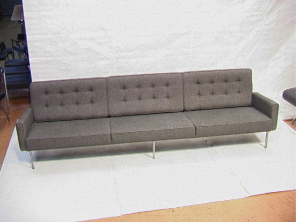 Florence Knoll Parallel Bars Sofa Couch. Origin: Florence Knoll Parralel Bars Sofa Couch. Original Upholstery. Unmarked. Dimensions: H: 30 inches: W: 114 inches: D: 29 inches Condition (General) Please contact us with specific questions about condit