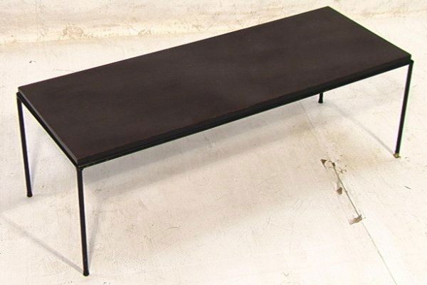 Paul McCobb Coffee Table Bench: Paul McCobb Coffee Table Bench with Iron Frame and Black Wood TOP. Dimensions: H: 16 inches: W: 47.5 inches: D: 18 inches Condition (General) Please contact us with specific questions about condition,