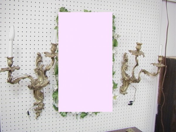 Pair French Brass Wall Sconces.: Pair French Brass Wall Sconces. Dimensions: H: 24 inches: W: 15 inches: D: 9 inches Condition (General) Please contact us with specific questions about condition, not visible in the photos: Very Good 