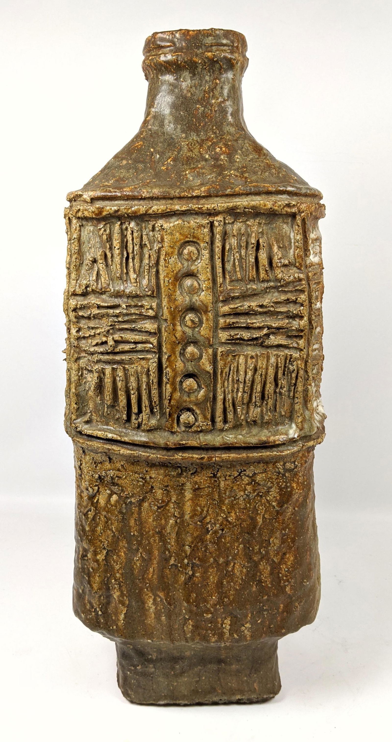 Large Studio Pottery Vase.  Carved design on thick pott (1 of 10)