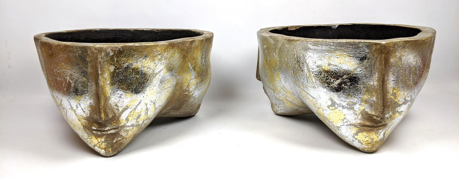 Pair Decorator Face Planters. Gold and Silver Leaf on P (1 of 12)