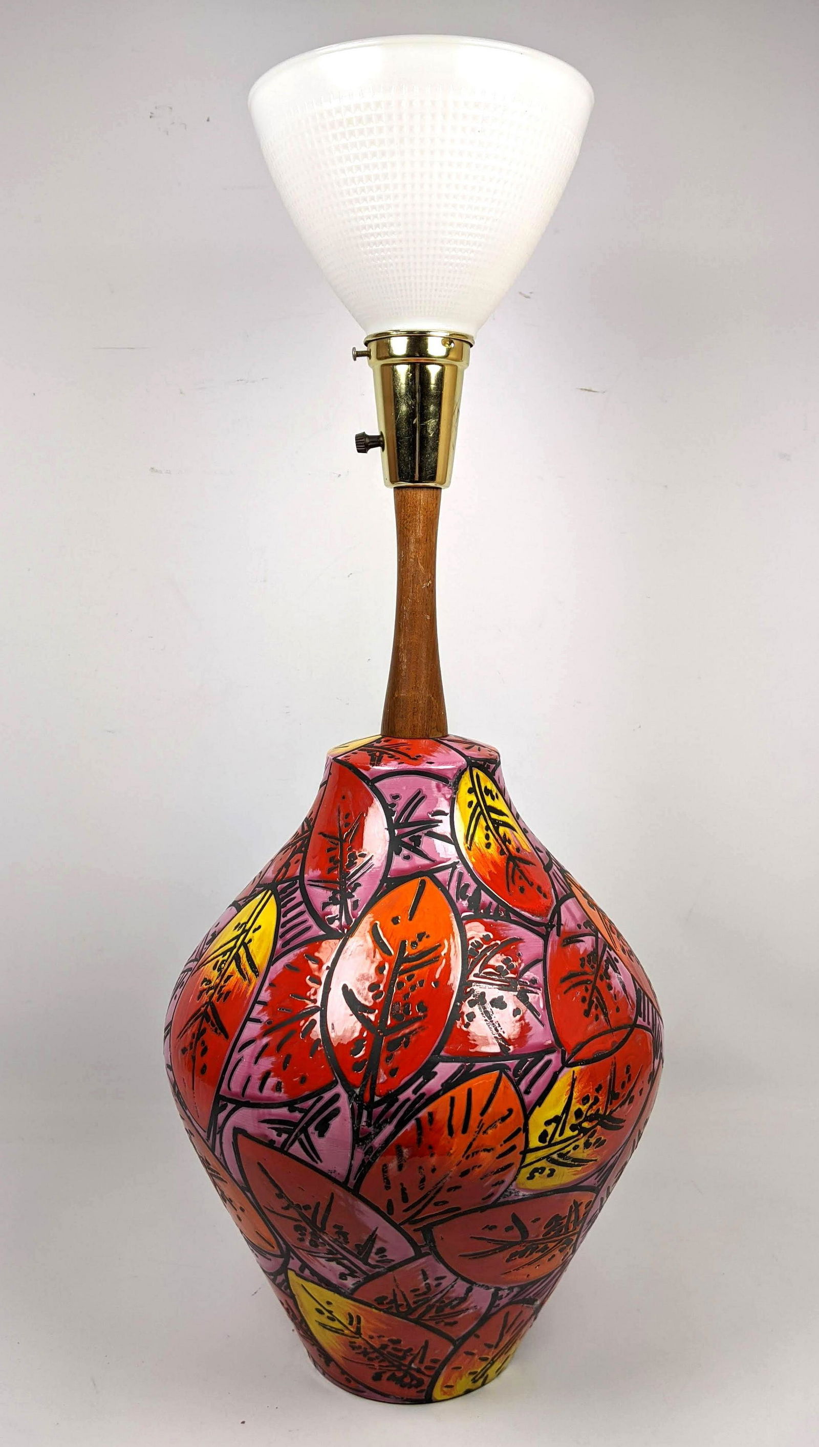 Colorful Raymor Pottery Table Lamp.  Italian. Wood stem (1 of 13)