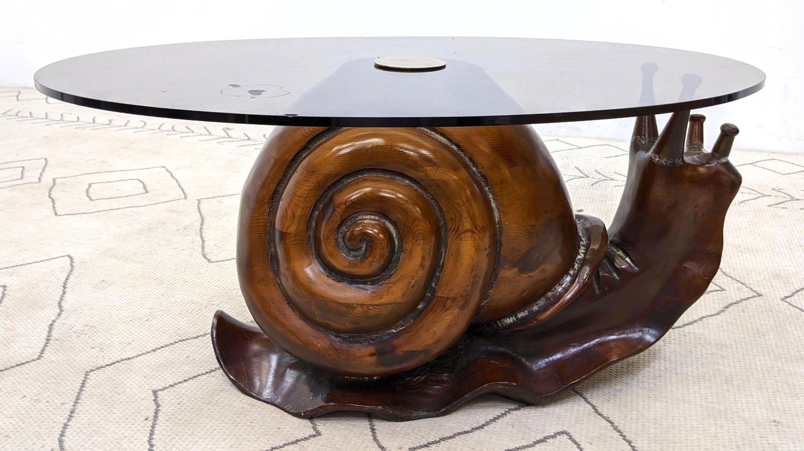 FEDERICO ARMIJO Carved Snail Coffee Table.: FEDERICO ARMIJO Carved Snail Coffee Table. -- Dimensions: H: 17 inches: W: 36 inches: D: 24 inches ---