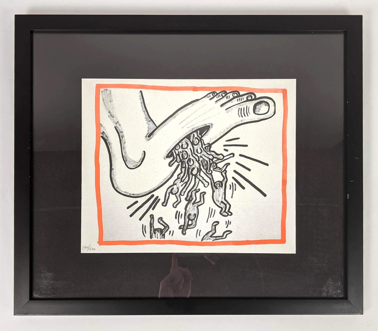 KEITH HARING Numbered Print. 394/500: KEITH HARING Numbered Print. 394/500-- Dimensions: Image Size: H: 8.5 inches: W: 10.25 inches -- FRAME SIZE: Frame Height 14.5 inches - Frame Width 16.5 inches ---