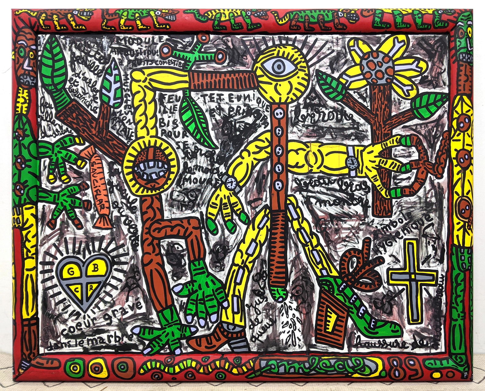 ROBERT COMBAS 1989 "Sans Titre" Oil Painting on Canvas: ROBERT COMBAS 1989 "Sans Titre" Oil Painting on Canvas with fully decorated frame. Signed "Combas 89" on Frame lower right and includes gallery tag on reverse. A large and important piece fresh from a