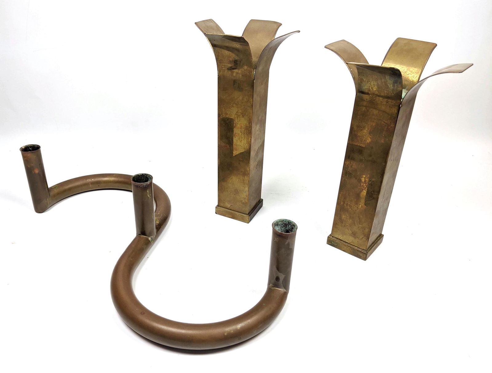 3pcs Mid Century Modern Brass Candle Stick Grouping. (1 of 13)