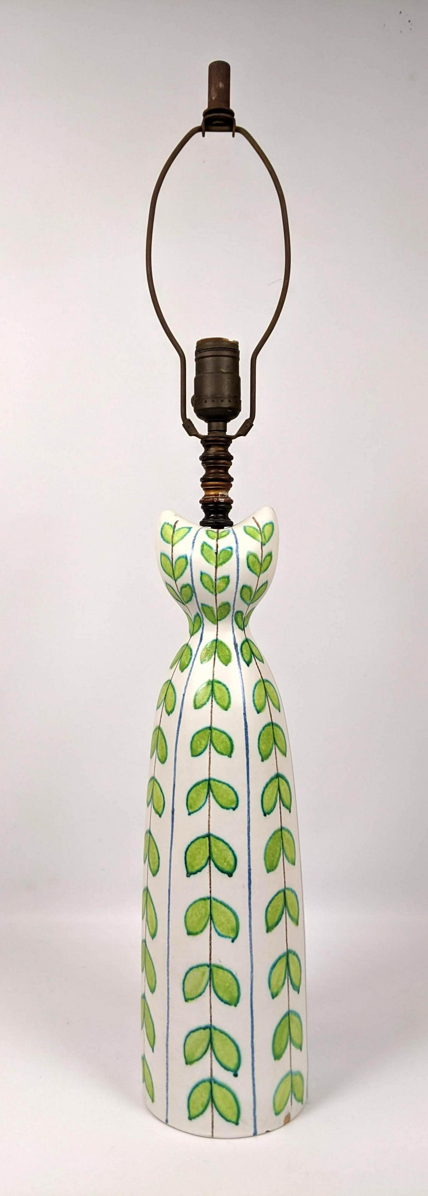 Modernist Italian Pottery Table Lamp. Painted Design. (1 of 10)
