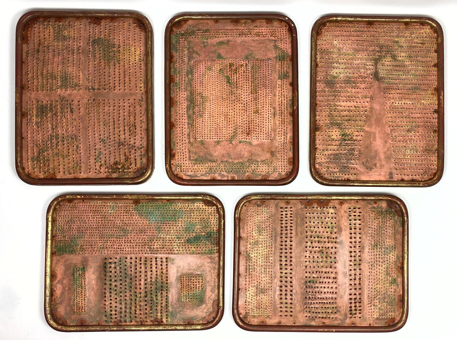 SET 5 Punched Copper Panels. Framed. Wall Art. (1 of 13)