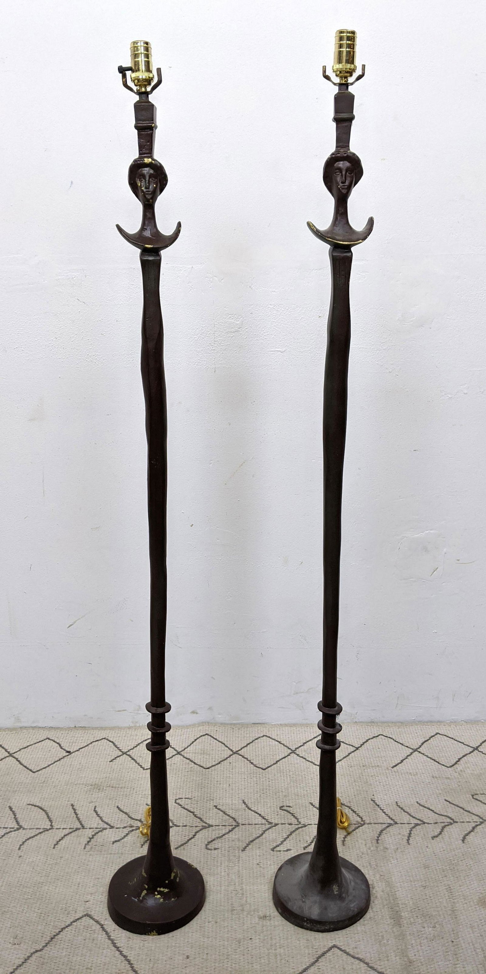 Pr After Giacometti Figural Floor Lamps. Cast bronze pa (1 of 9)