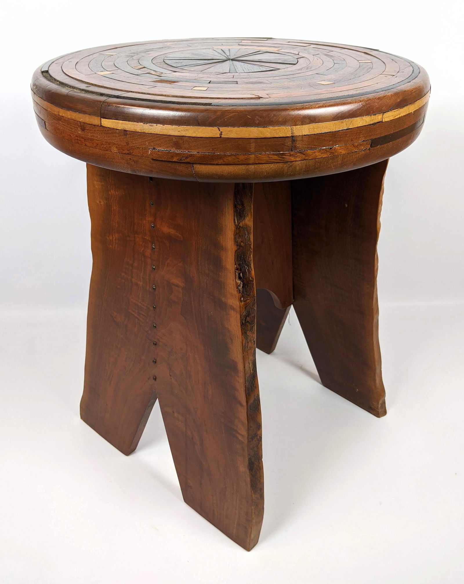 Artisan Made Wood Stool. Inlaid top with Free edge wood (1 of 15)