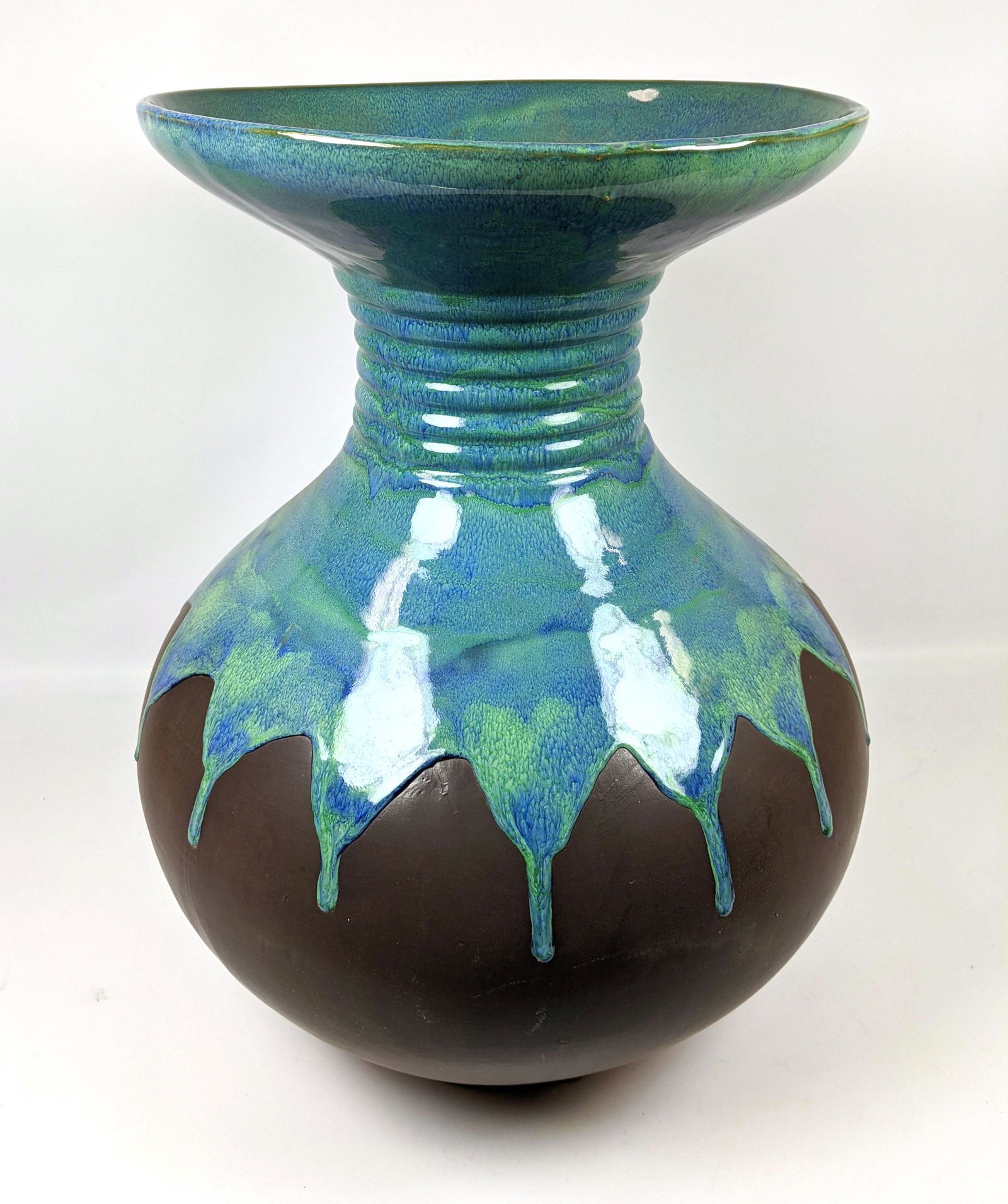 Large Modernist Pottery Vase.  Flared top with drip gla (1 of 9)