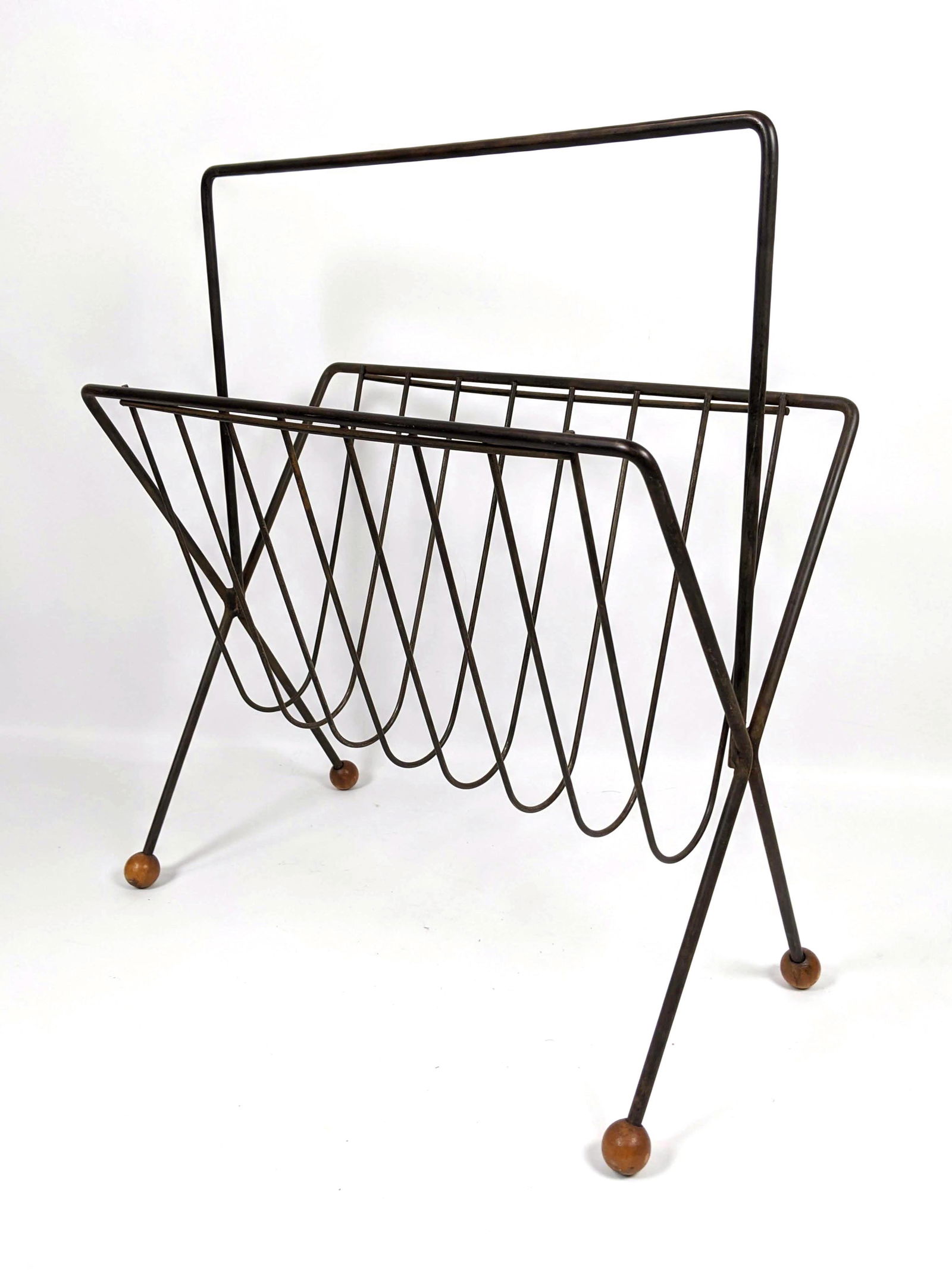 Tony Paul Style Wire Magazine Rack. Wood ball Feet. (1 of 9)