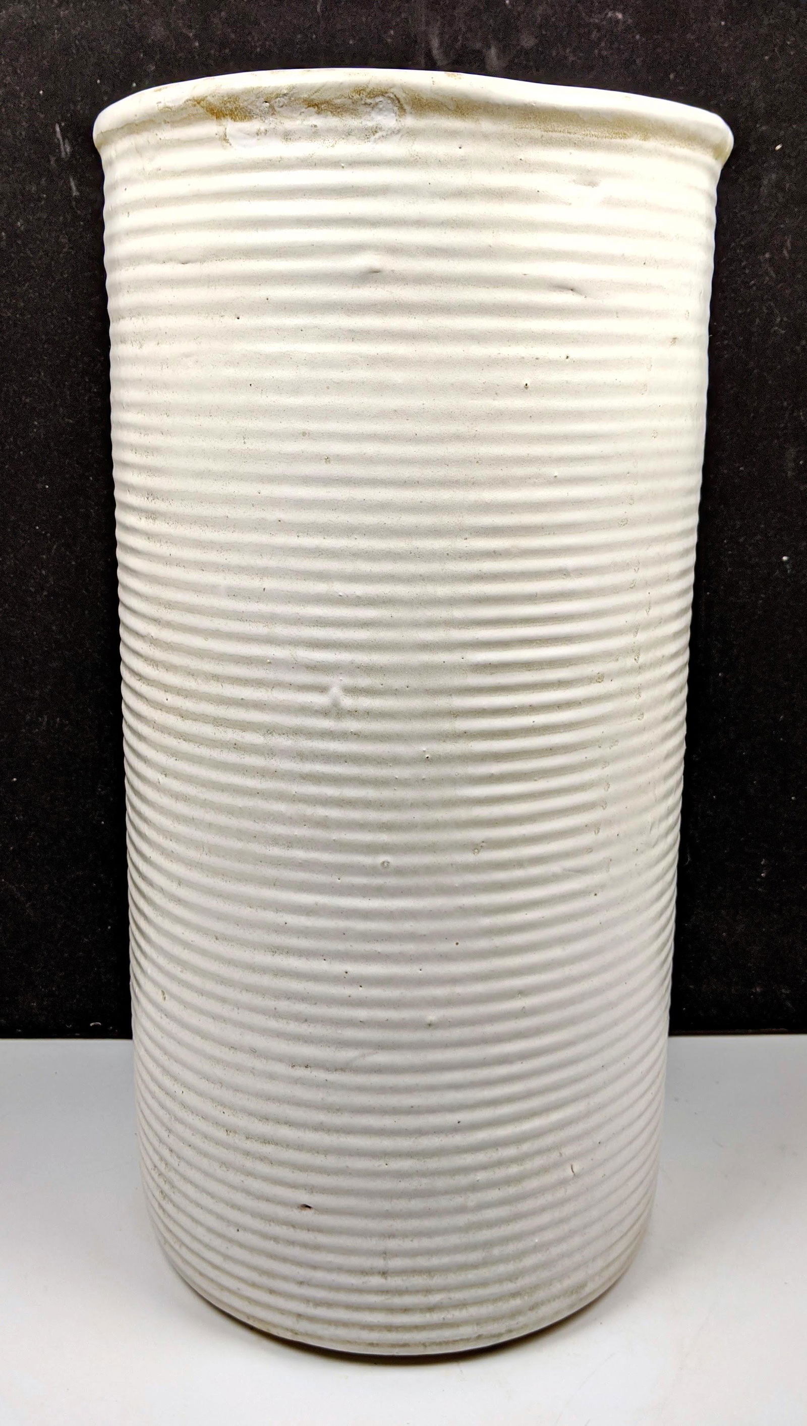 Tall Turned Pottery Umbrella Stand.  Ribbed Design.  Ar (1 of 9)