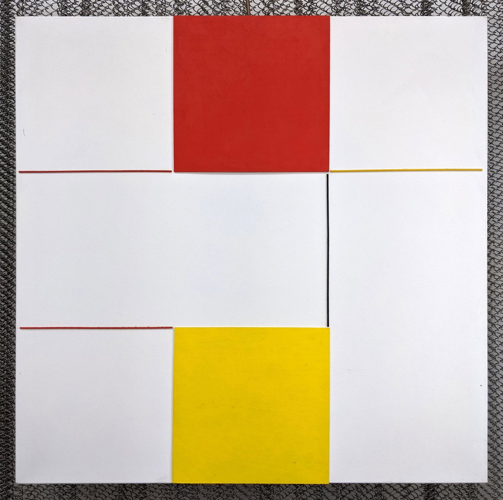 GEORGE D'AMATO Red Yellow Minimalist Oil and Wood Paint: GEORGE D'AMATO Red Yellow Minimalist Oil and Wood Painting. Interpretation of the square. Mondrian Style. Acquired directly from his estate. Unsigned. D'AMATO was an award winning art director who wor