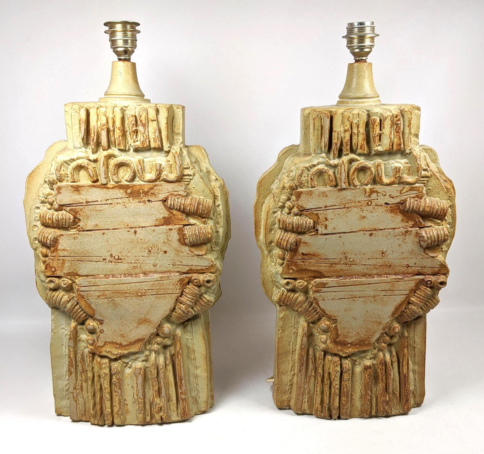Pair Sculpted Modern Pottery Table Lamps.  Capron Style (1 of 10)