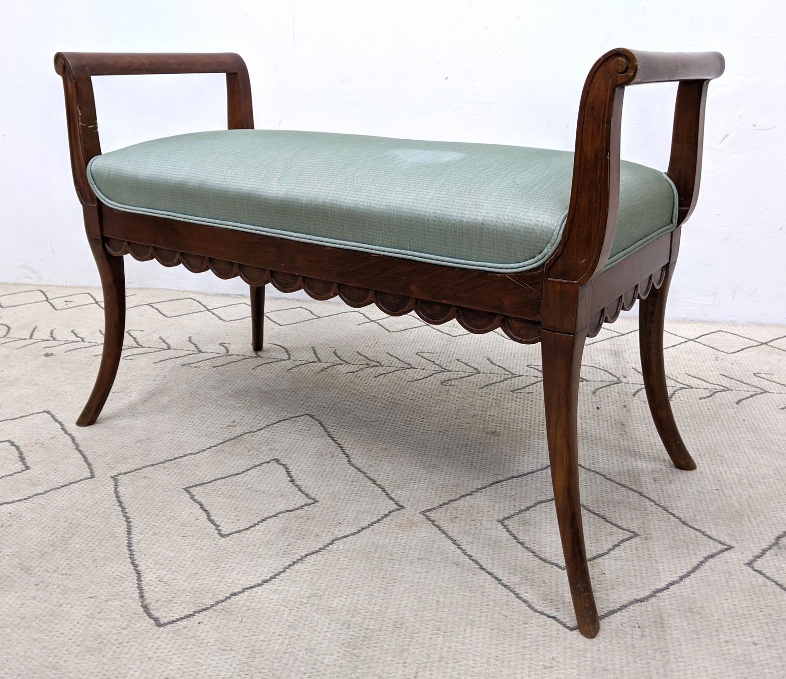French Deco Style Bench with Saber Legs. Open arm. (1 of 13)