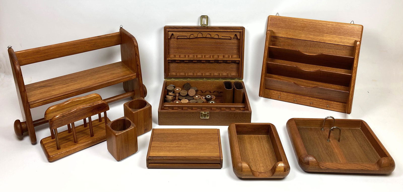 9pc Teak tableware lot KALMAR - GOODWOOD Desk items, ga (1 of 20)