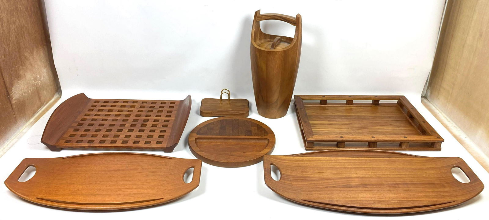 7pc DANSK teak tableware lot. Ice Bucket trays etc. (1 of 20)