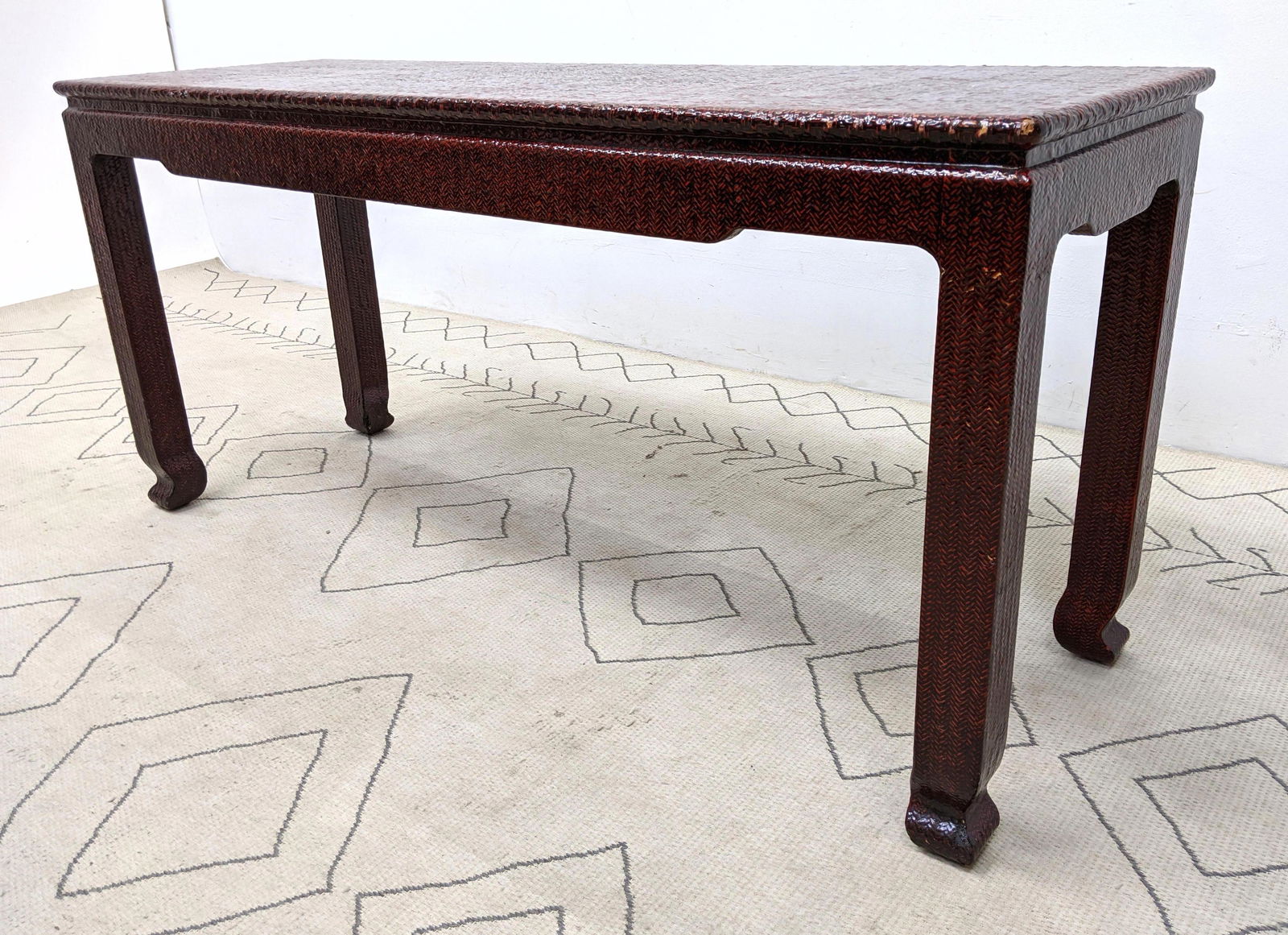 Woven Grass Cloth Covered Console Hall Table. Red Lacqu (1 of 11)