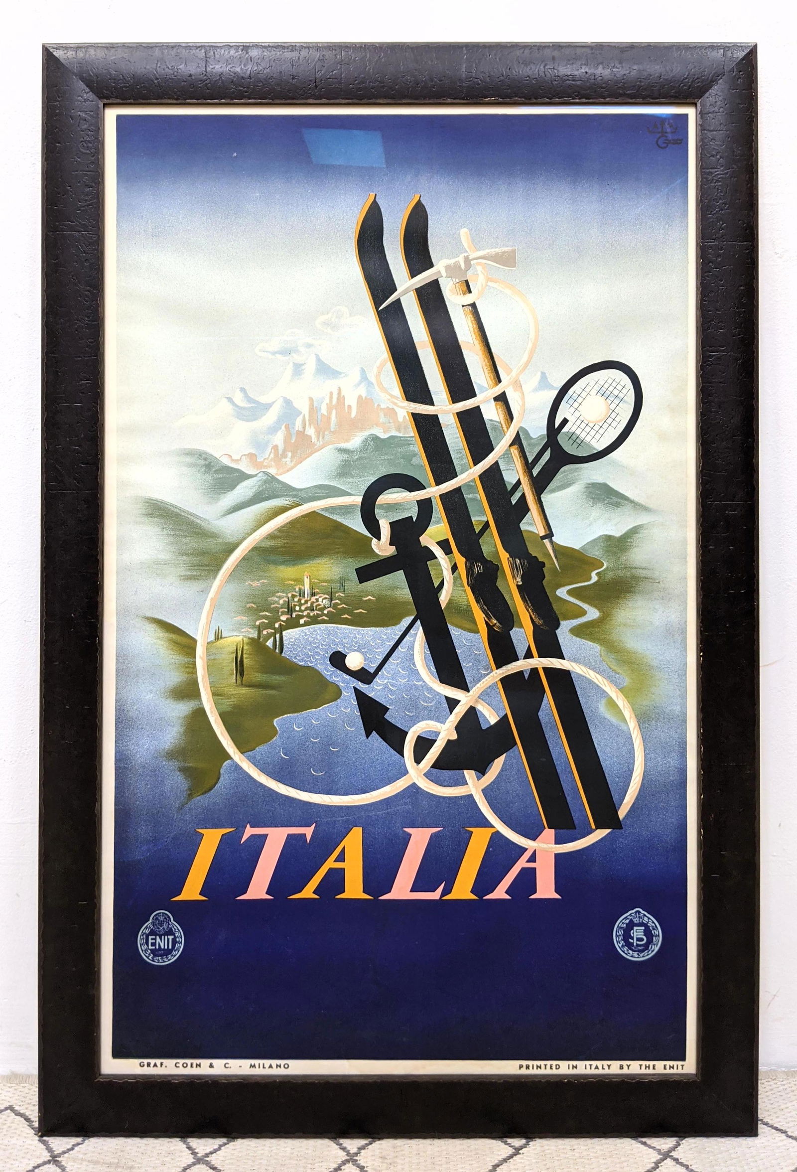 ITALIA Sporting Travel Poster.  Framed under glass. ENI (1 of 12)