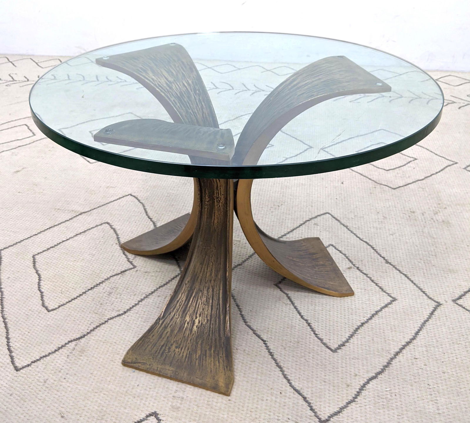 Decorator Textured Bronze and Glass Side Table. (1 of 9)