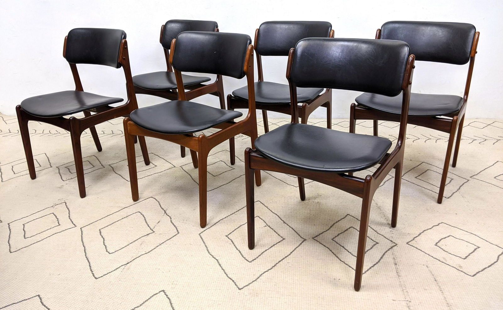 Set 6 Danish Modern Teak Dining Chairs. Black seat and (1 of 17)