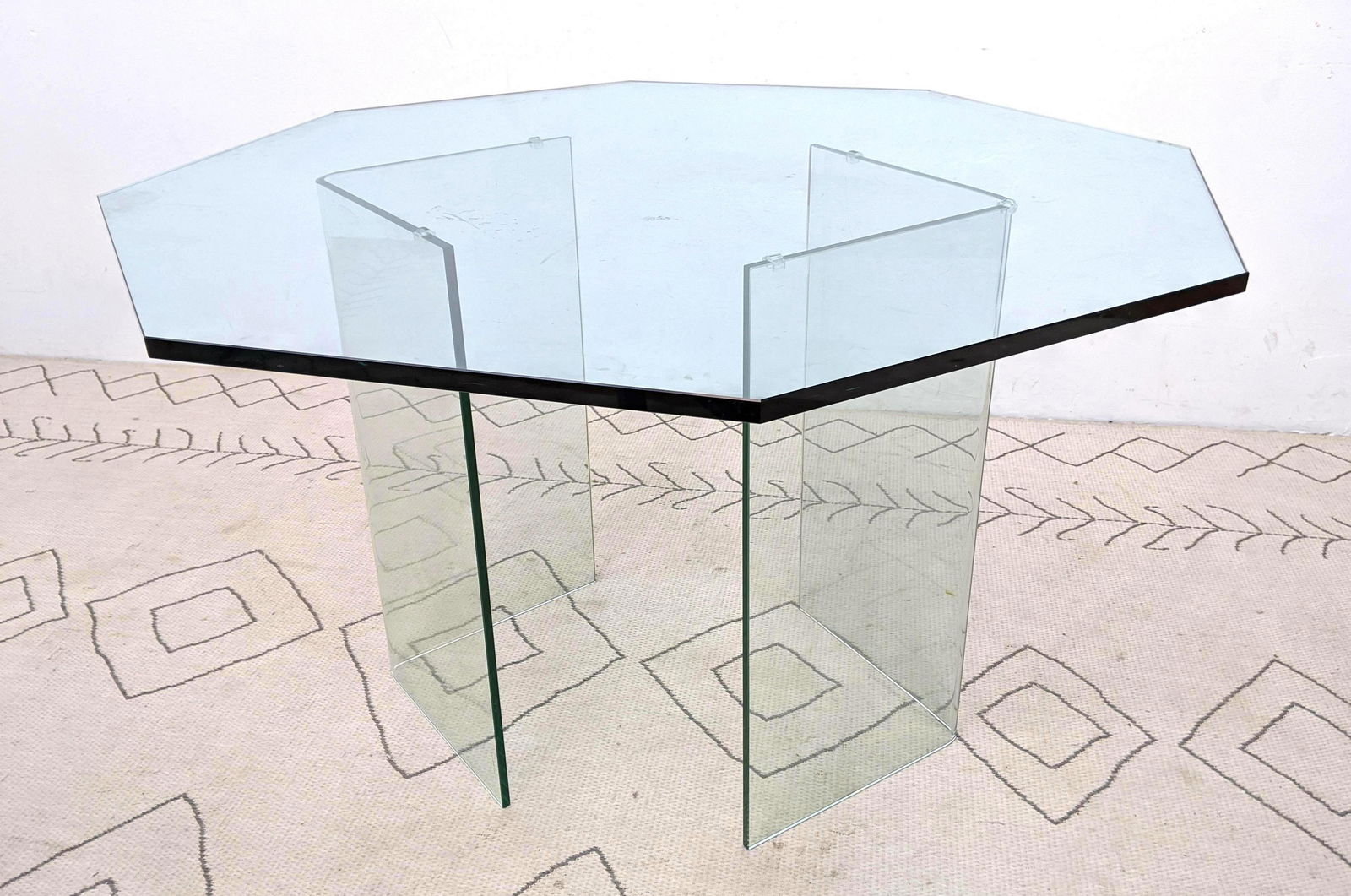 Modernist Octagonal Glass Top Dining Table. Pair of 90 (1 of 6)