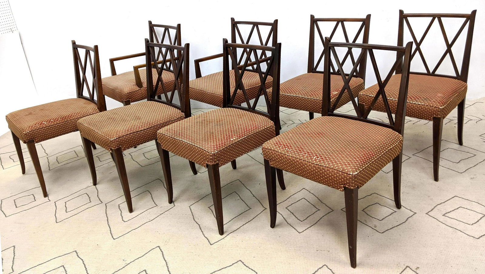 Set 8 Tommi Parzinger Dining Chairs. X design backs. (1 of 15)