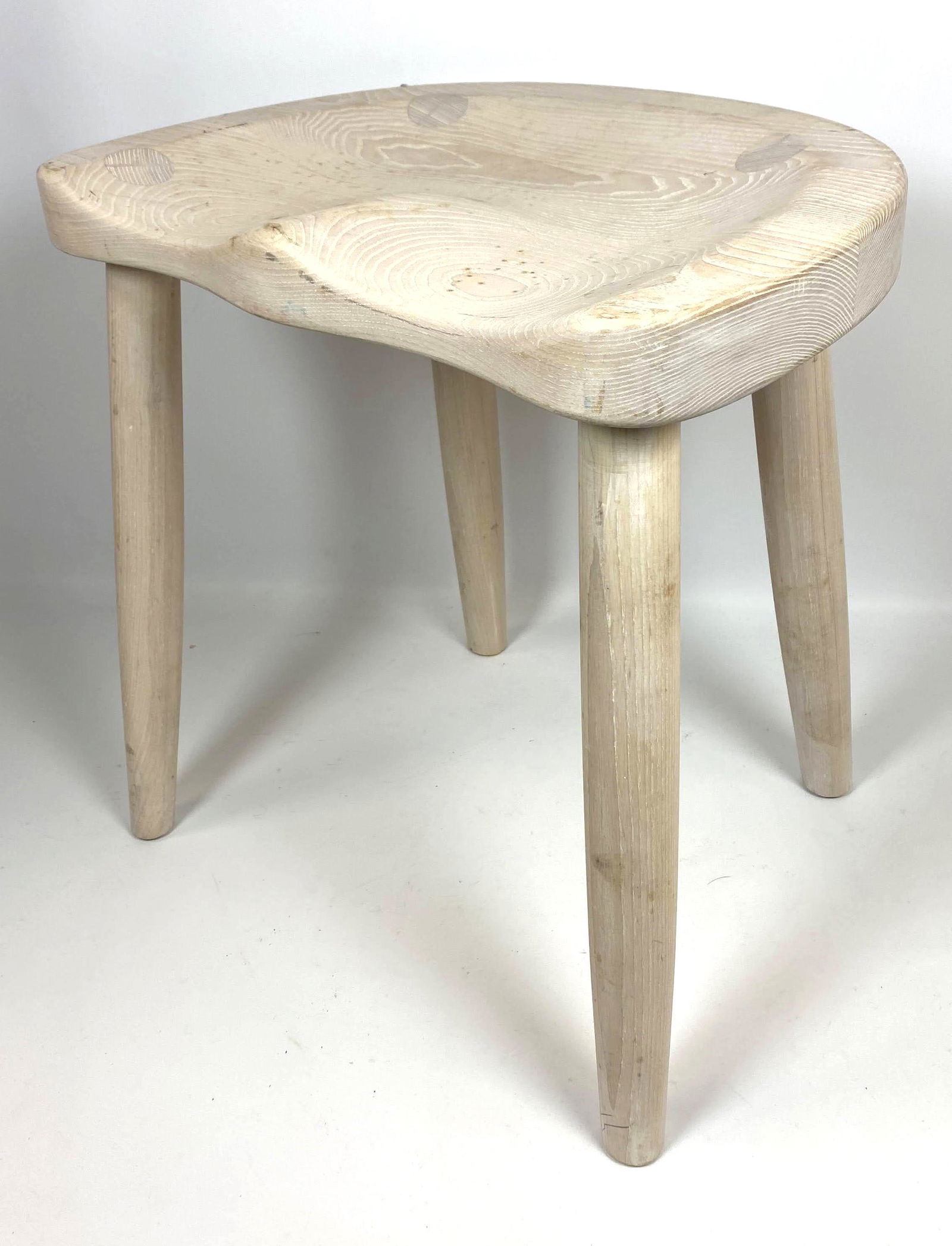 Artisan Woodworker Stool Bench.  Shaped Seat. Whitewash (1 of 9)