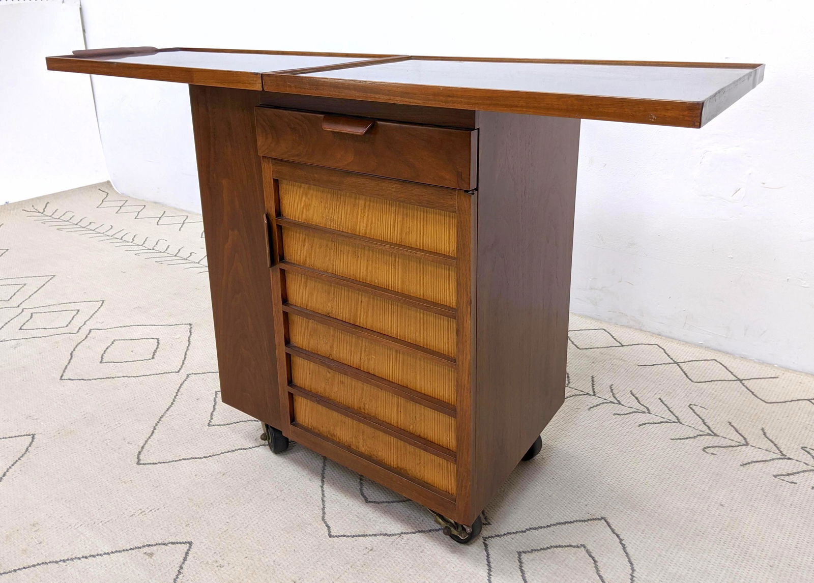 EDWARD WORMLEY FOR DUNBAR BAR CART. Model 5433 walnut, (1 of 18)