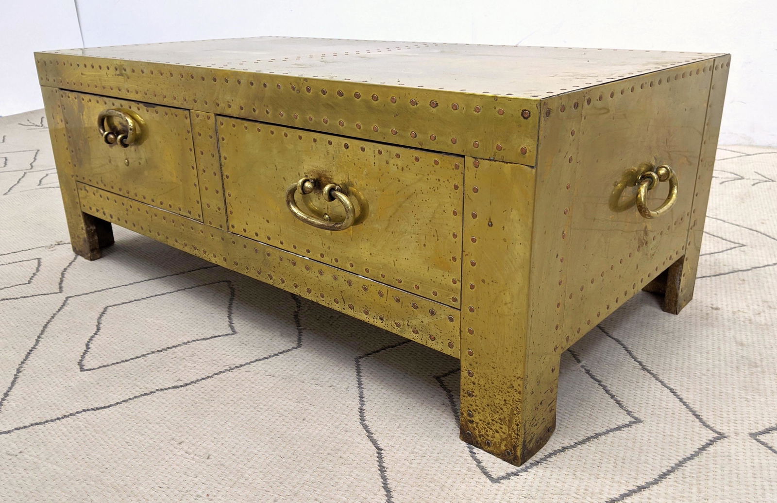 SARRIED Brass Bound Coffee Cocktail Table with 2 Drawer (1 of 14)