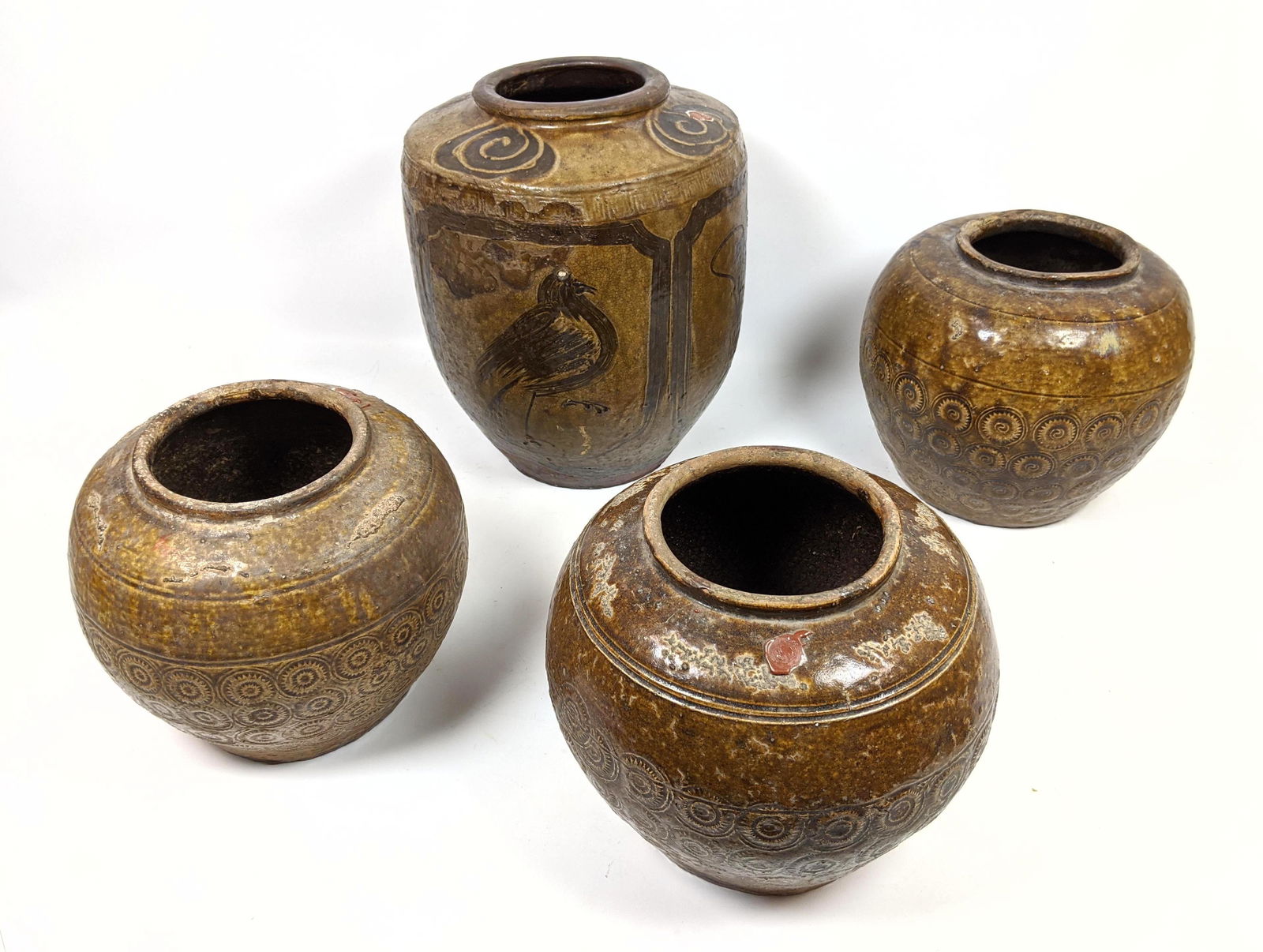 4pcs Stoneware pottery vases with impressed images. Bir (1 of 20)
