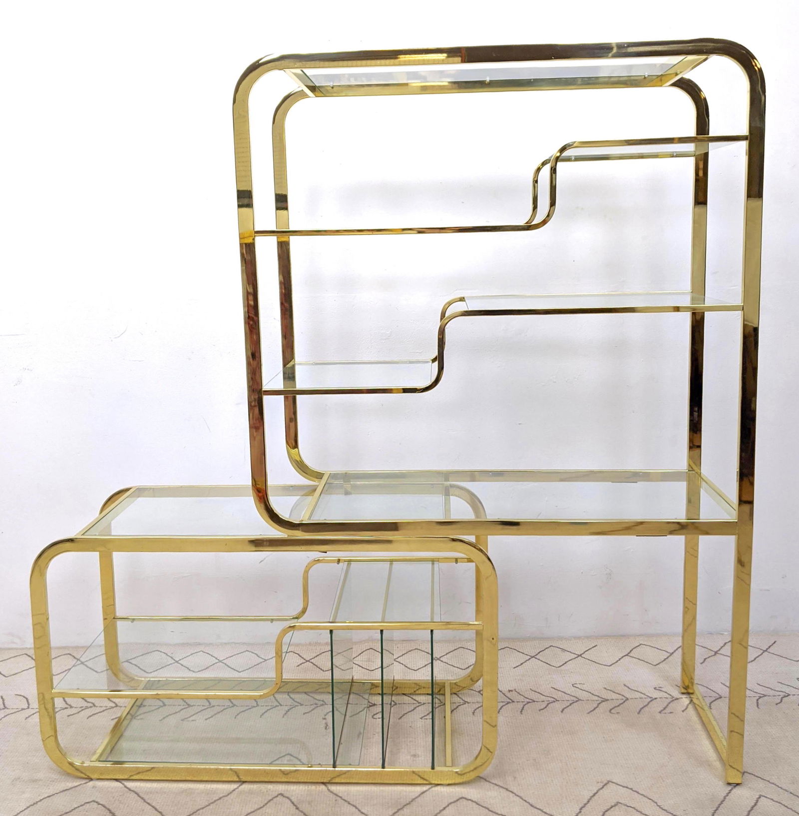 Milo Baughman DIA Style Brass Glass Shelf Etagere. Expa (1 of 12)