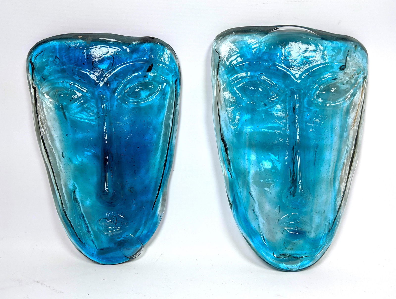 Pr Blue Art Glass Hoglund Kosta Boda Style Face Plaques (1 of 8)